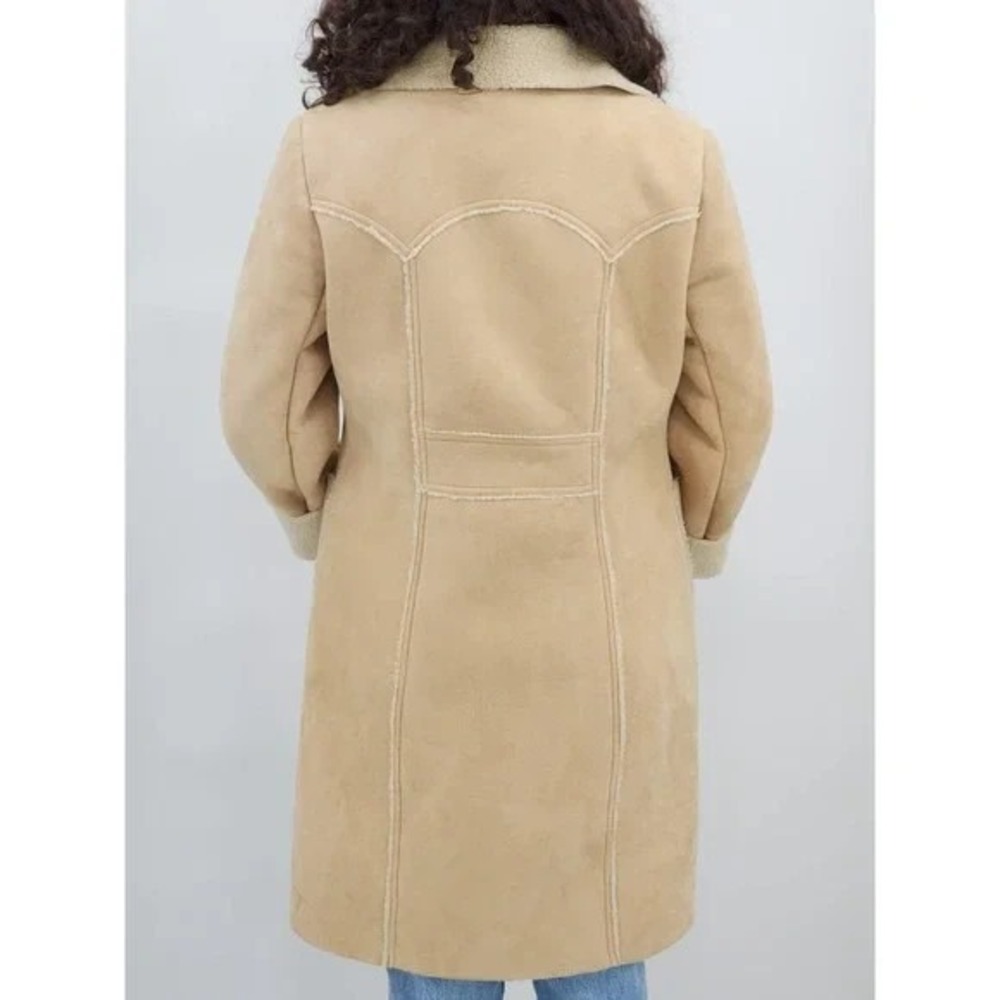 Vintage Faux Shearling Sherpa Lined Coat Womens M Beige Tan Lined Winter Jacket - Picture 2 of 12